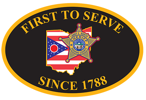 First to Serve Since 1788 emblem with the Ohio flag and Hocking County sheriff's star
